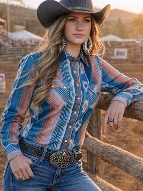 NWT Cruel denim Aztec pearl snap Western Shirt‎ women’s size small